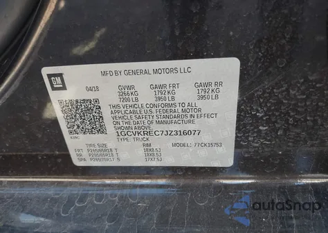 2018 Chevrolet Silverado 1500 1Lt from USA, damaged, VIN 1GCVKREC7JZ316077